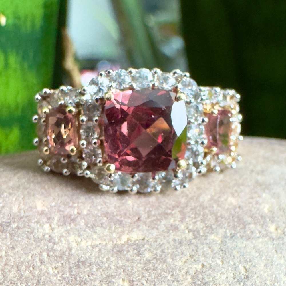 SOLD  Raspberry Tourmaline and Iceland Spar Halo Ring- & Sterling Ring - Picture 13 of 13